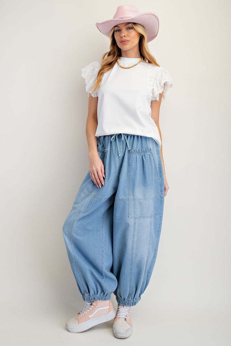 Eyelet Sleeve Top in White