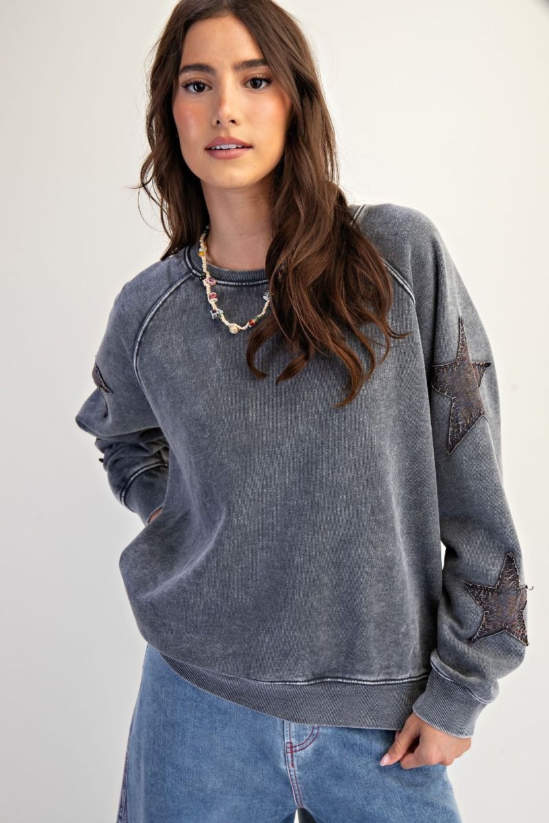 Star Patched Mineral Washed Sweatshirt