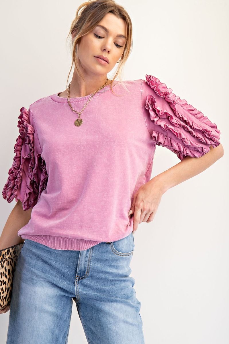 Bubble Short Ruffled Sleeve Top