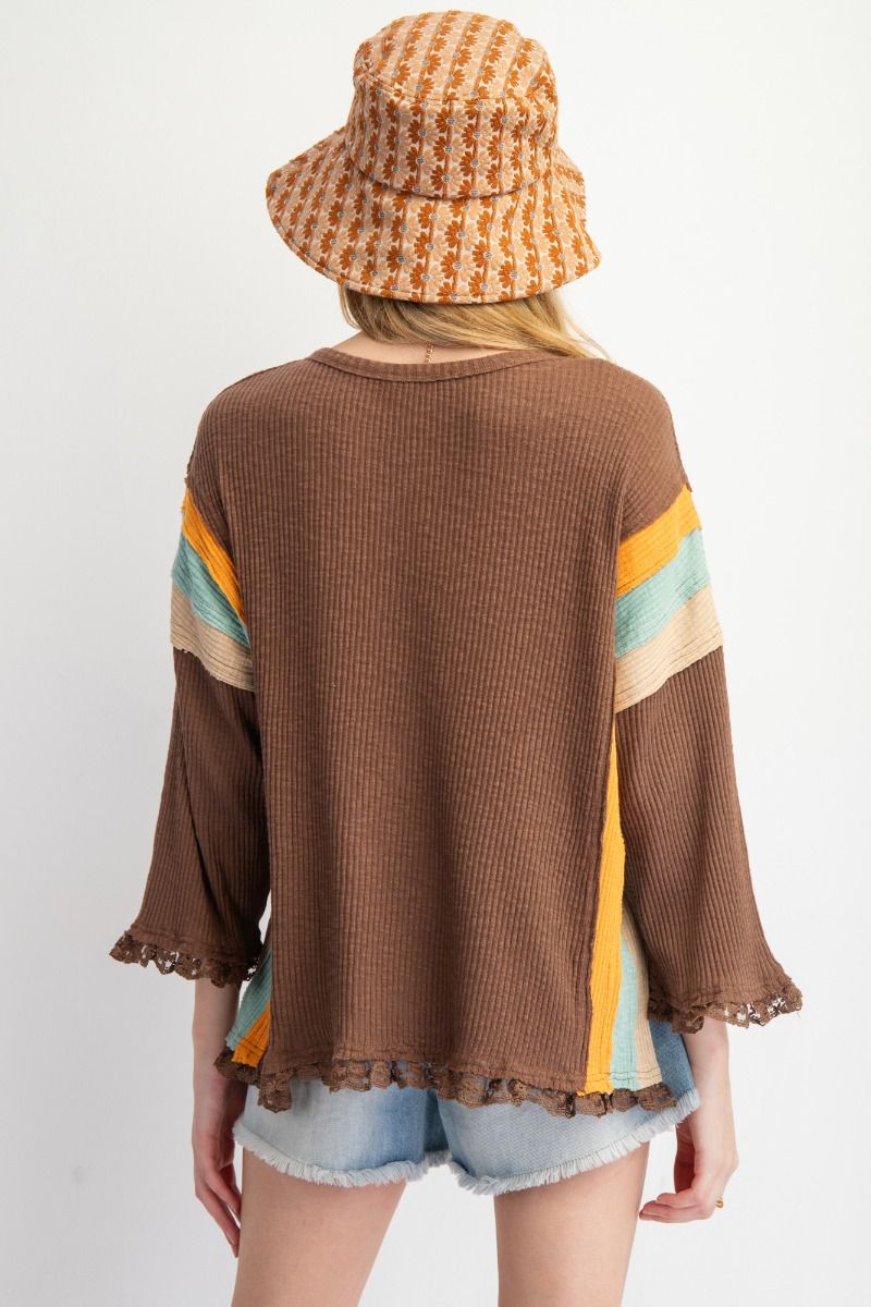 Coffee Block Rib Knit Top