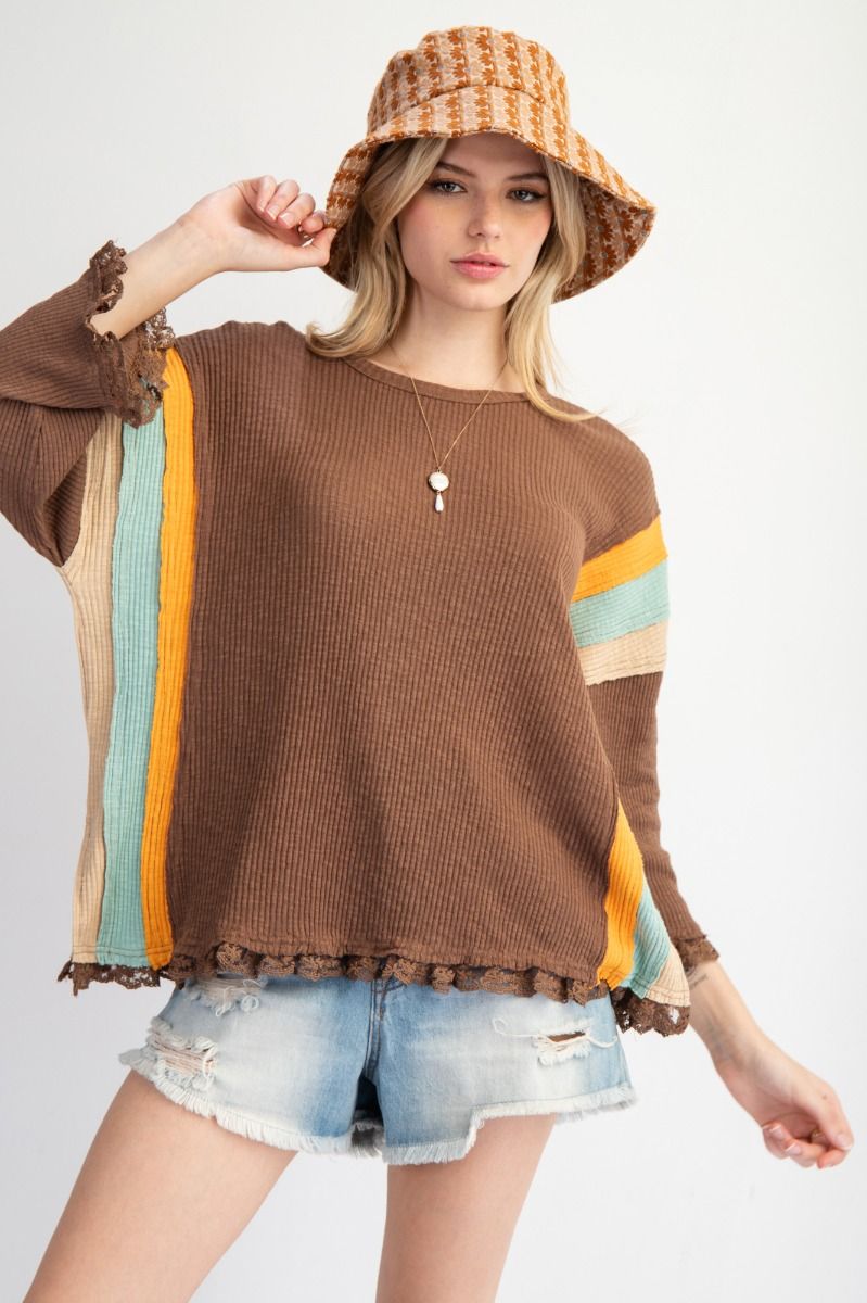 Coffee Block Rib Knit Top