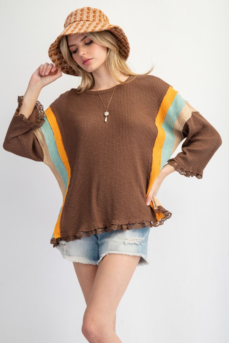 Coffee Block Rib Knit Top