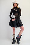 Long Sleeve Lace Fitted Top in Black