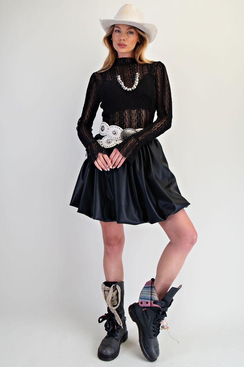 Long Sleeve Lace Fitted Top in Black