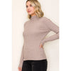 Pintuck Striped Mock Neck Sweater in Mocha