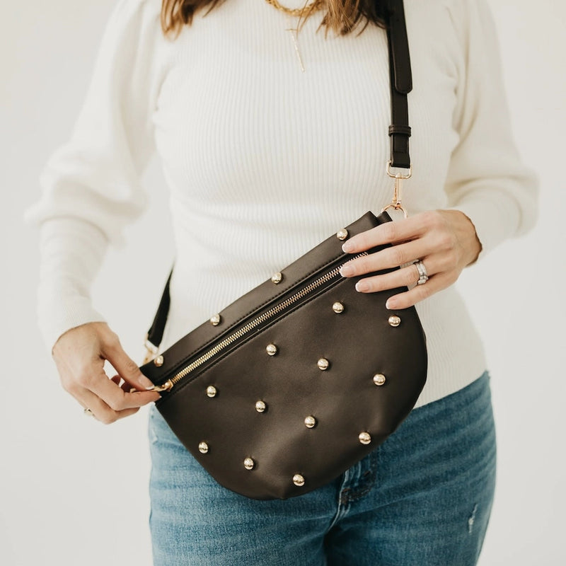 Chic Gold Studded Westlyn Bum Bag in Chocolate