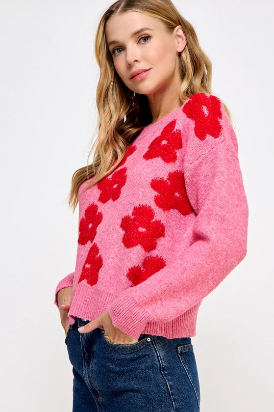 Pink and Red Floral Sweater
