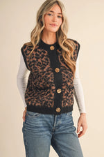 Black Leopard Knit Vest