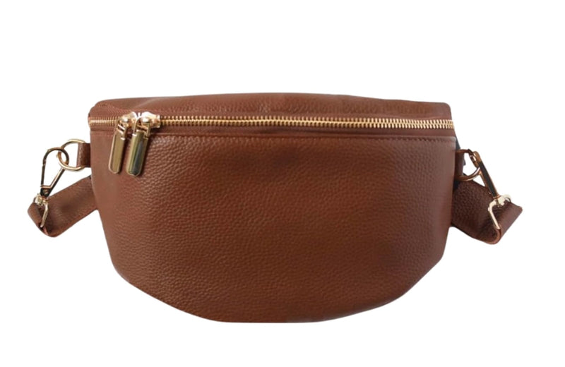 Leather Fanny Pack Crossbody Bag in Brown