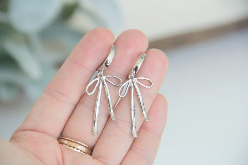 Sterling Silver Dangle Bow Earrings