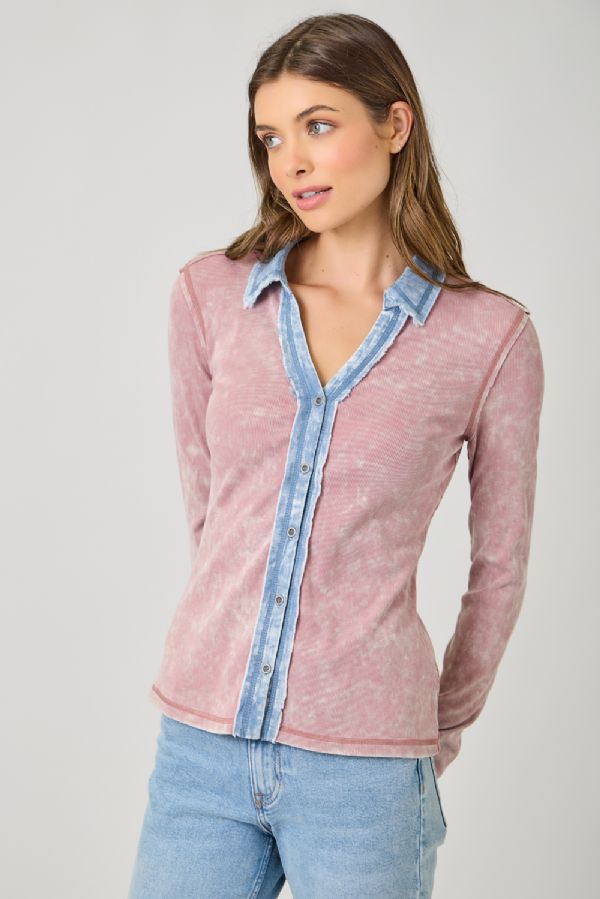 Washed Ribbed Thermal in Vintage Rose