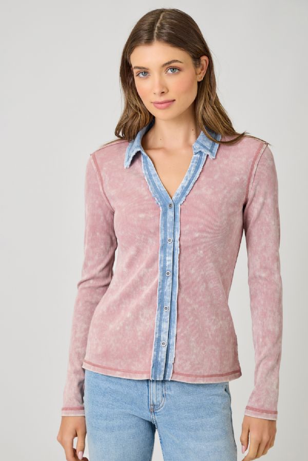 Washed Ribbed Thermal in Vintage Rose