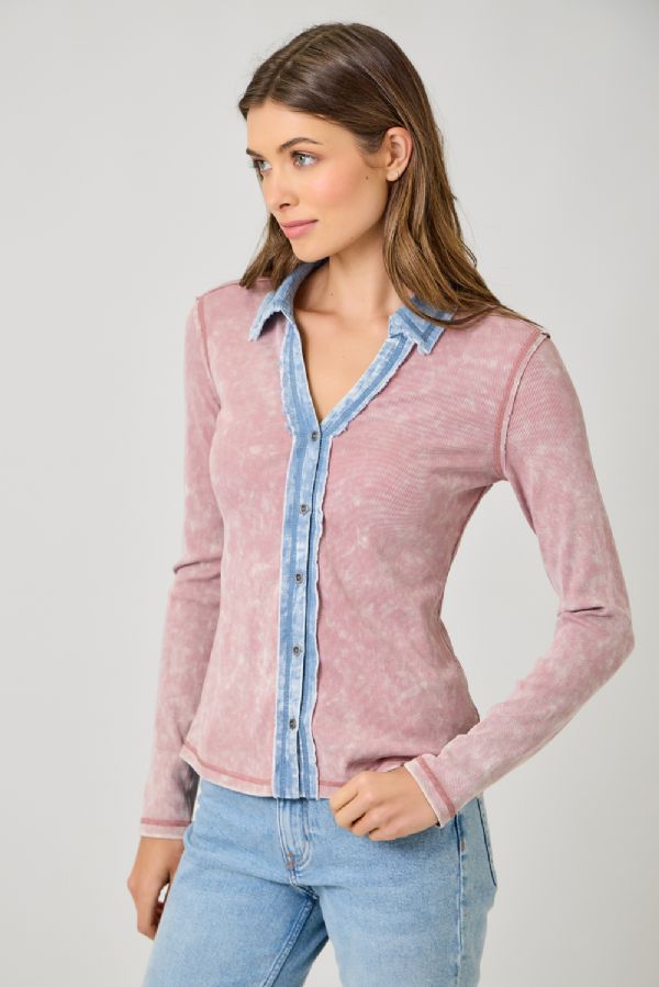 Washed Ribbed Thermal in Vintage Rose