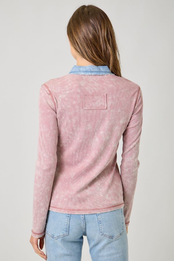 Washed Ribbed Thermal in Vintage Rose