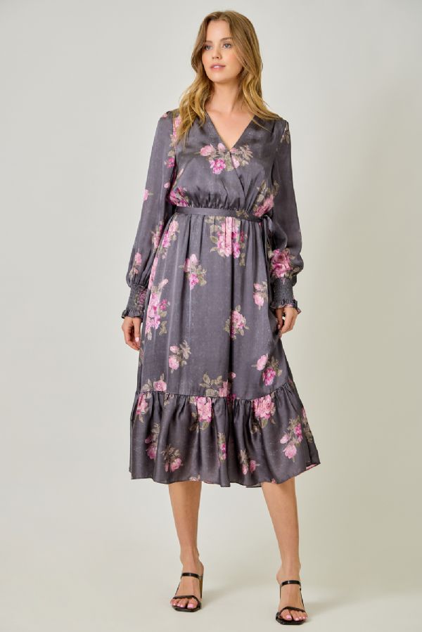 Charcoal Floral Midi Dress