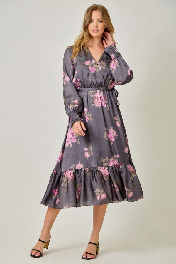 Charcoal Floral Midi Dress