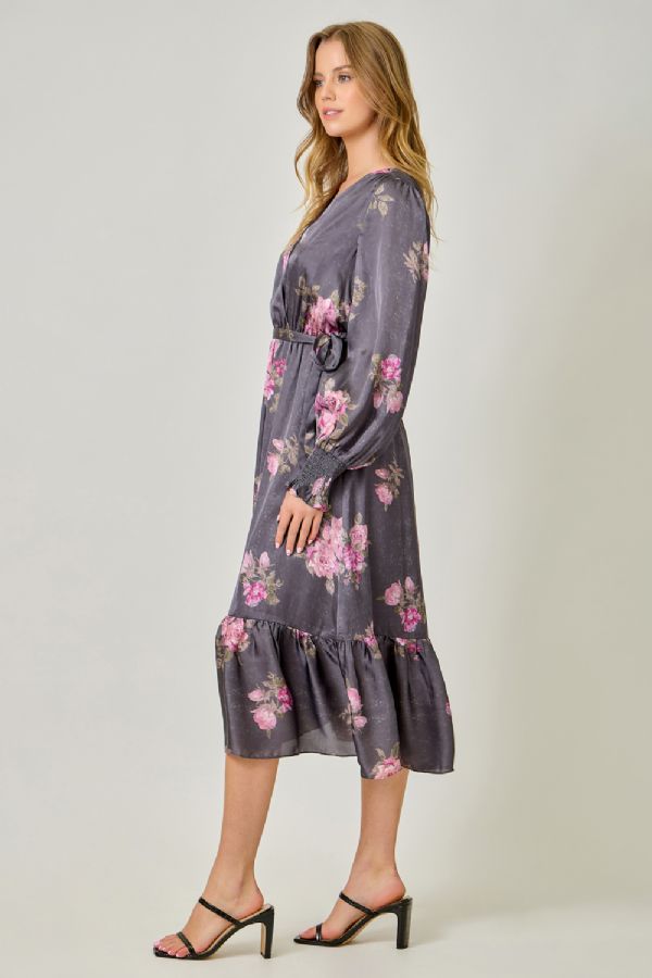 Charcoal Floral Midi Dress
