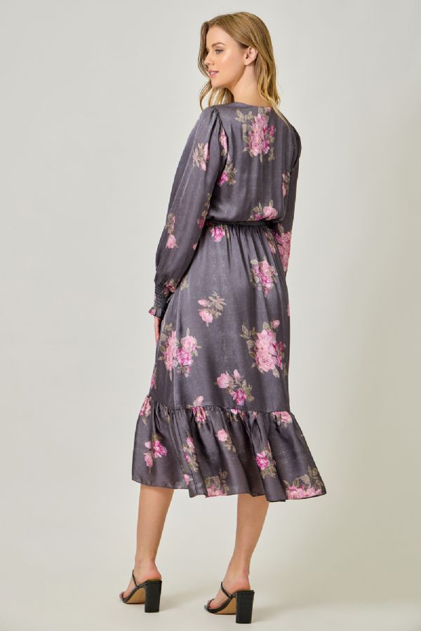 Charcoal Floral Midi Dress