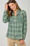 Fringe Detail Washed Plaid Shirt
