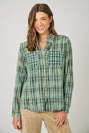 Fringe Detail Washed Plaid Shirt