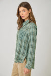 Fringe Detail Washed Plaid Shirt