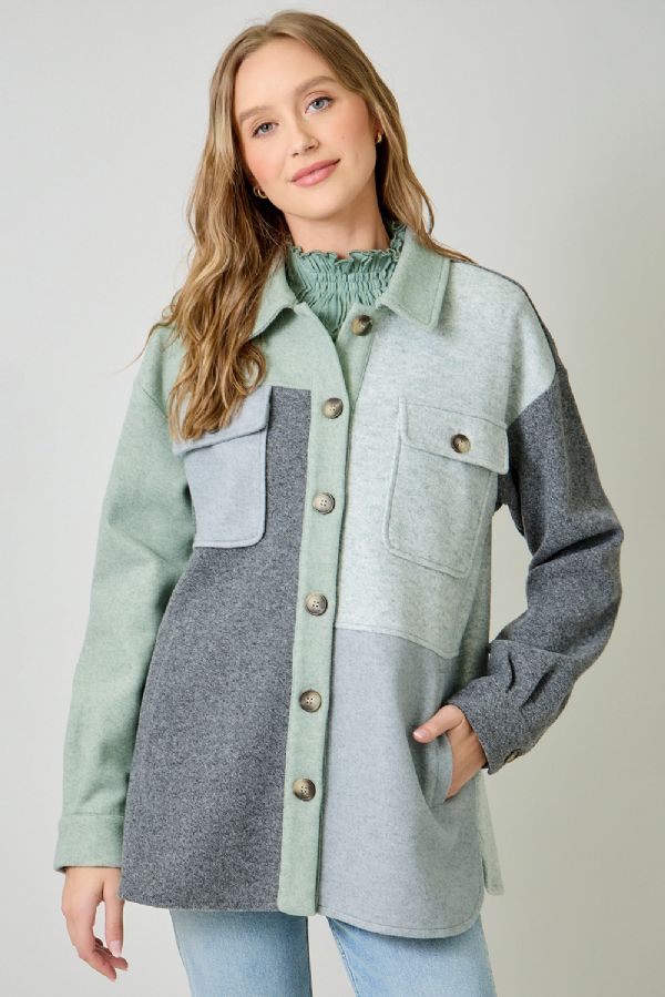 Color Blocked Sage Green Shacket