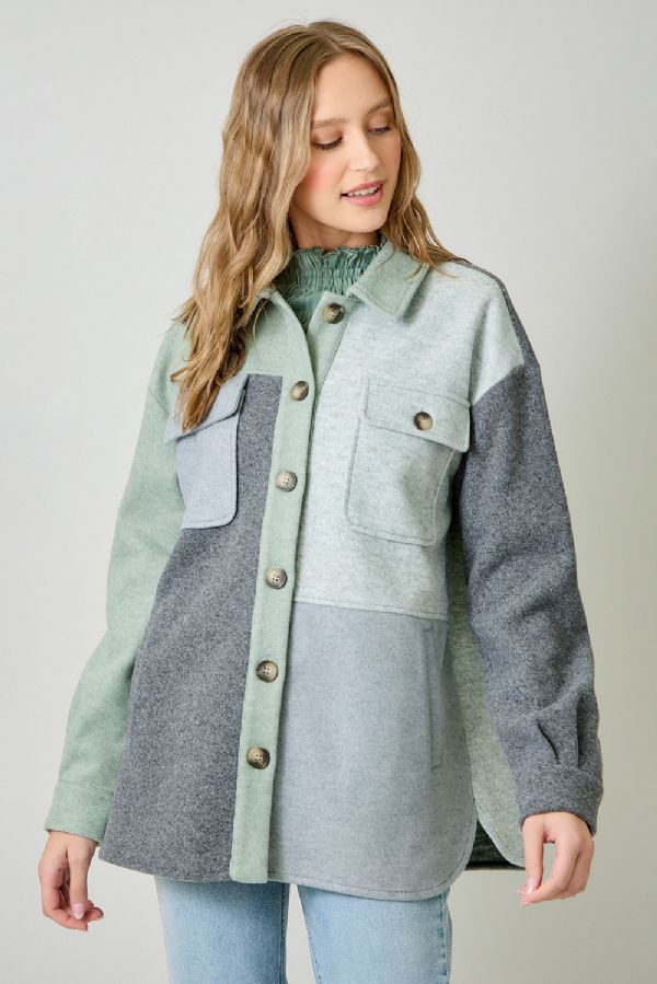 Color Blocked Sage Green Shacket