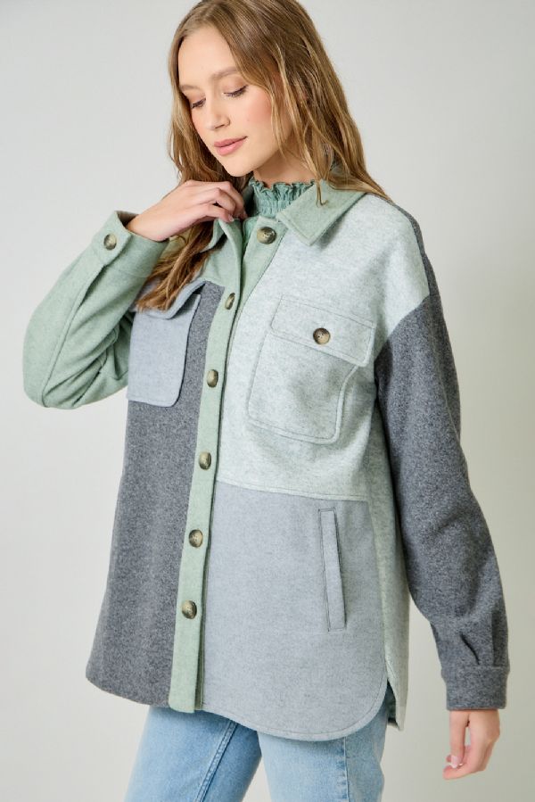 Color Blocked Sage Green Shacket