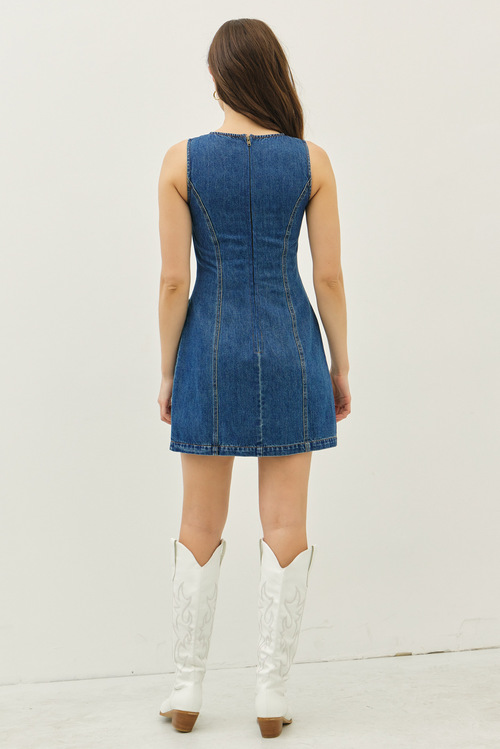 Denim Dress With Brown Stitching