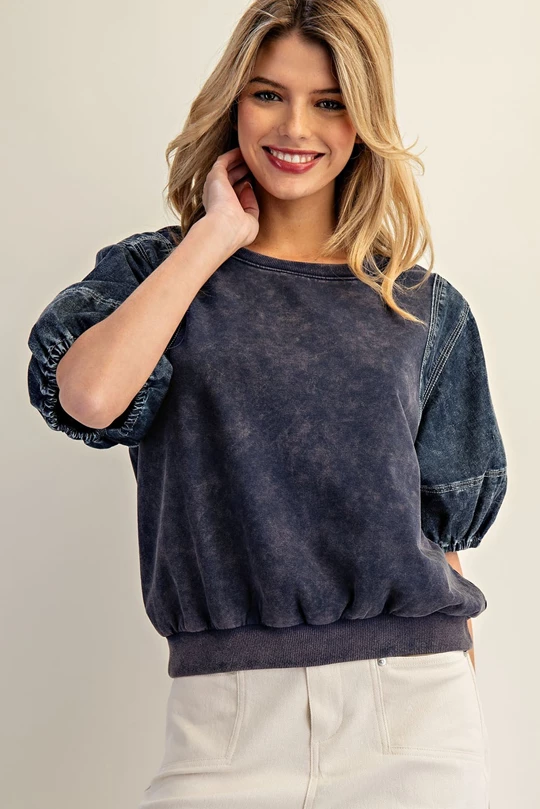 Puff Sleeve Denim Top