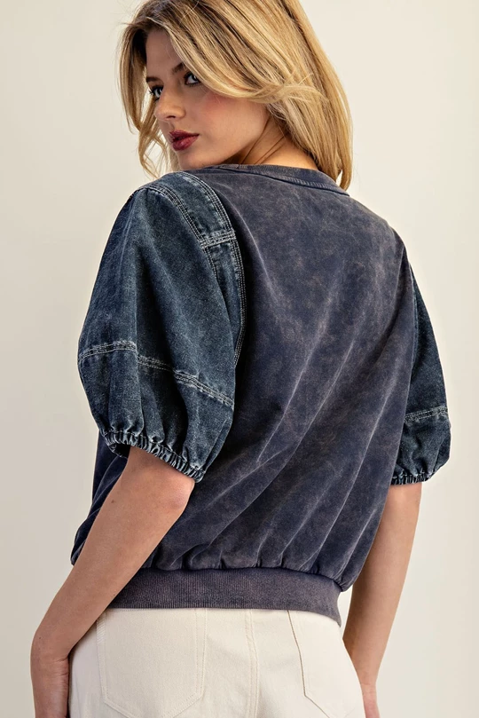 Puff Sleeve Denim Top