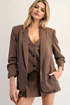 Pinstriped Schunched Half Sleeve Blazer