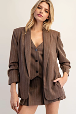 Pinstriped Schunched Half Sleeve Blazer