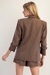 Pinstriped Schunched Half Sleeve Blazer