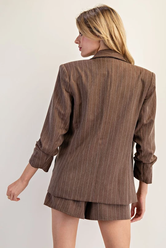 Pinstriped Schunched Half Sleeve Blazer