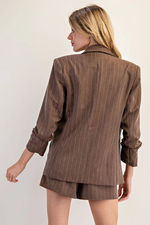 Pinstriped Schunched Half Sleeve Blazer