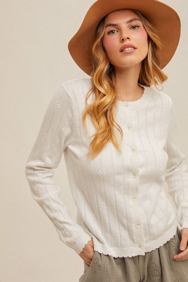 Charming Cardigan Sweater with Pearl Buttons in Off White