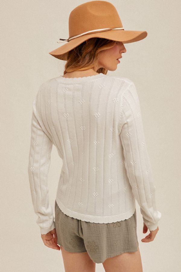 Charming Cardigan Sweater with Pearl Buttons in Off White