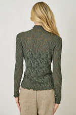 Textured Knit Lace Top in Deep Green