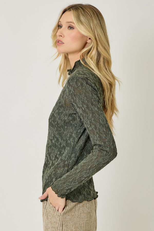 Textured Knit Lace Top in Deep Green
