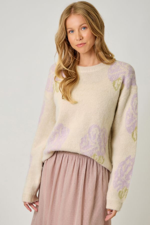 Floral Pullover Sweater in Lilac