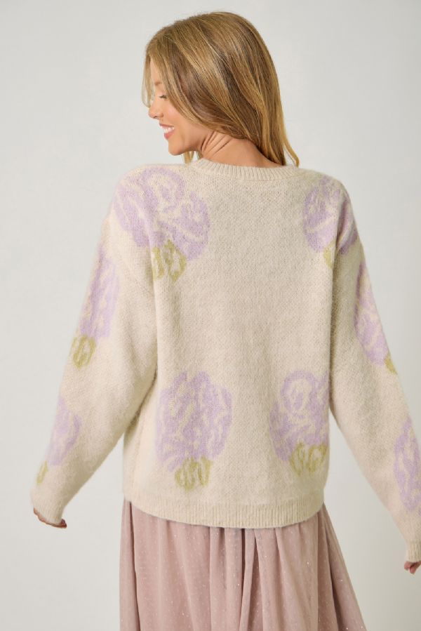 Floral Pullover Sweater in Lilac