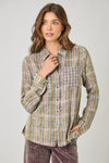 Fringe Bottom Washed Plaid Top