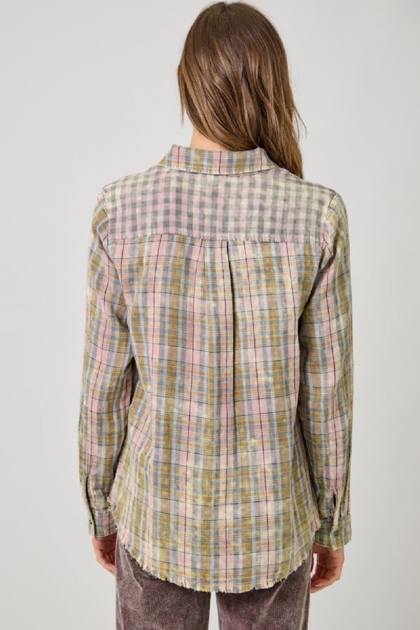 Fringe Bottom Washed Plaid Top