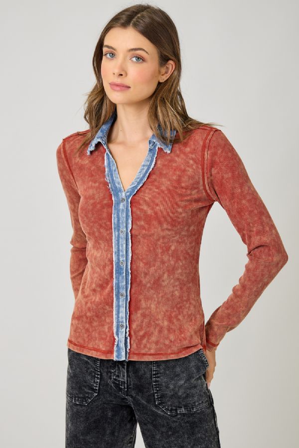 Washed Rib Thermal in Red