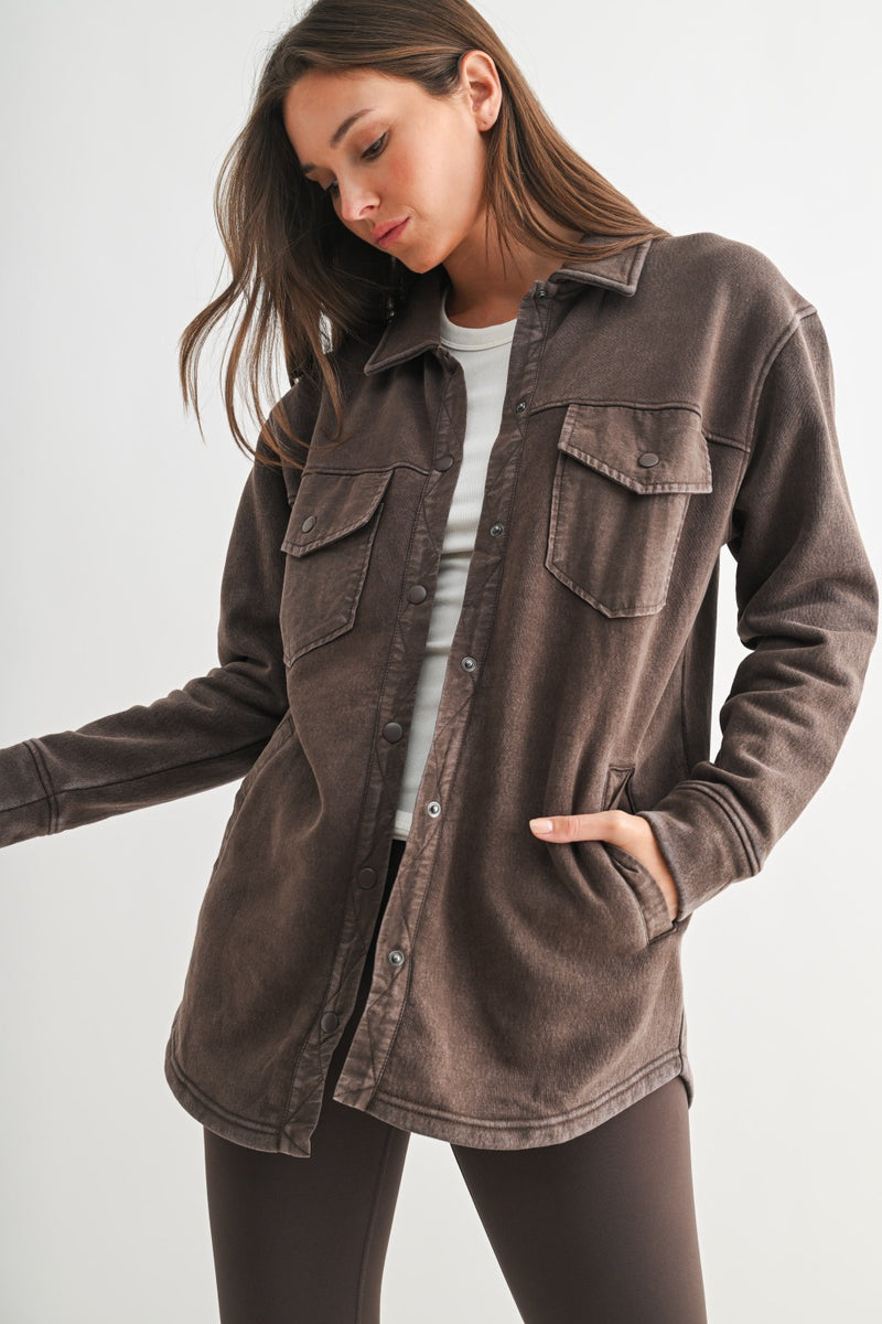 Espresso Snap-On Shacket with Pockets
