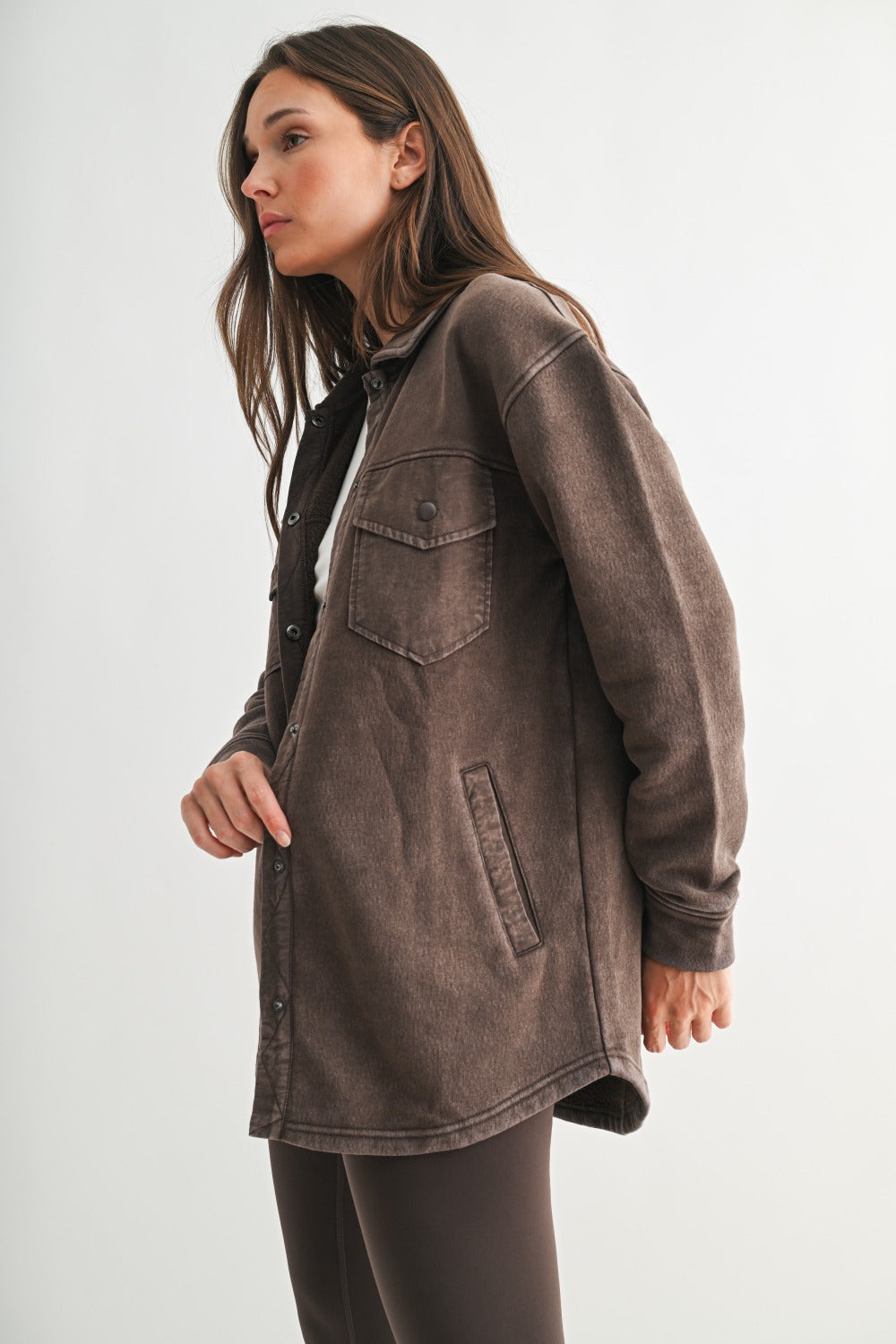 Espresso Snap-On Shacket with Pockets
