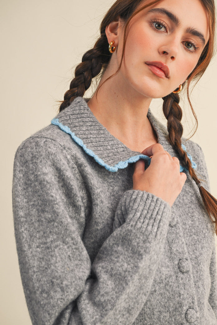 Grey and Skyblue Cardigan Sweater