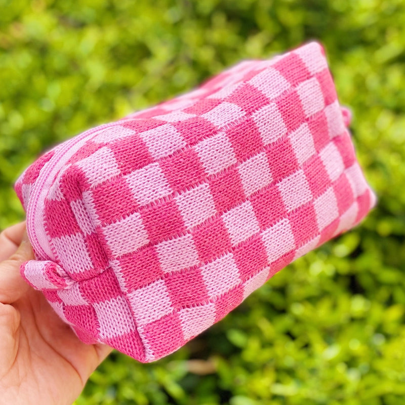 Checkered Cosmetic Bag Pink