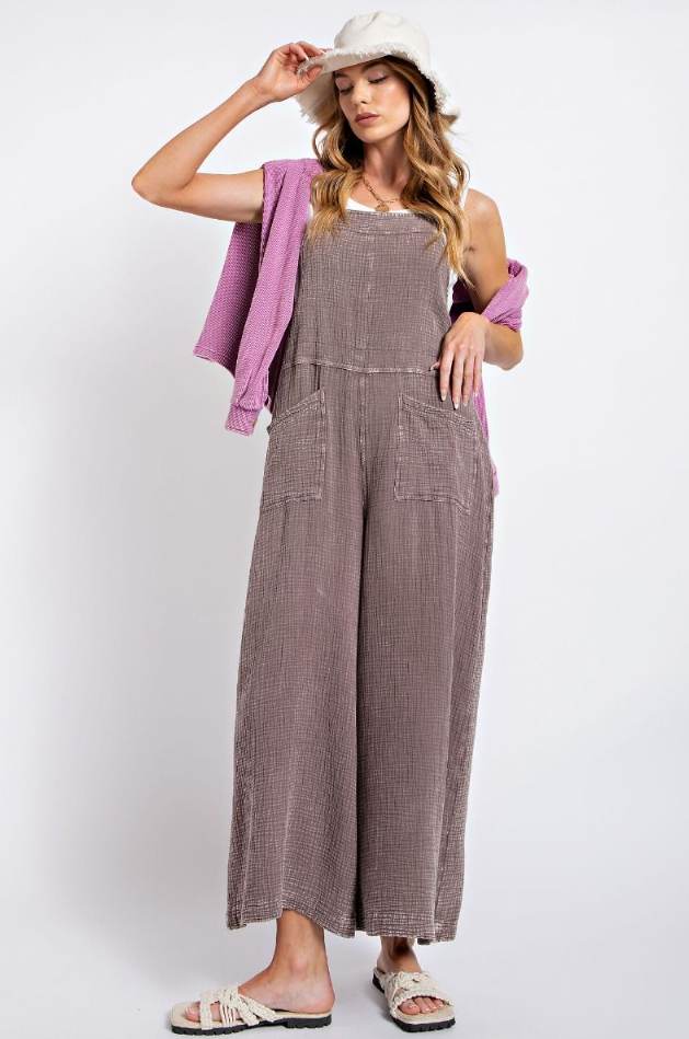 Mineral Washed Cotton Overalls Mushroom